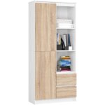 Biblioth�que de bureau akord r11 blanche 80 cm 1 porte 2 tiroirs fa�ade ch�ne sonoma mat 7 �tag�res 80x35x180 ...