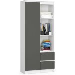 Biblioth�que de bureau akord r11 blanche 80 cm 1 porte 2 tiroirs fa�ade gris graphite mat 7 �tag�res ...