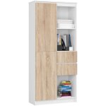 Akord - biblioth�que de bureau r15 blanche 80 cm 1 porte 2 tiroirs fa�ade ch�ne sonoma mat 7 �tag�res ...