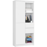 Akord - biblioth�que de bureau r15 blanche 80 cm 1 porte 2 tiroirs fa�ade blanche mat 7 �tag�res 80x35x180 ...