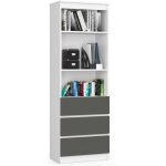 Akord - biblioth�que de bureau r60 blanche 60 cm 3 tiroirs fa�ade gris graphite mat 3 �tag�res 60x35x180 ...