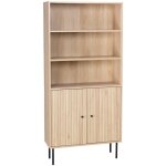 Sweeek - bibliothque dcor bois rainur et mtal noir 2 portes 5 tagres h170. 5cm