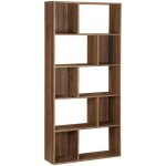 Sweeek - biblioth�que design asym�trique couleur bois fonc� noyer? pieter ? 5 �tag�res. 10 compartiments ...