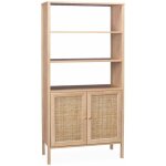 Sweeek - biblioth�que effet bois et cannage - boh�me - 4 niveaux. 2 portes. 5 �tag�res