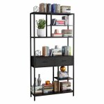 Unho - bibliotheque etagere rangement salon meuble industriel avec tiroirs en bois et metal 90x30x180cm ...