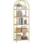 Biblioth�que �tag�re de rangement en verre � 5 niveaux arqu� pour salon, bureau, chambre, 60 x 30 x 175 ...