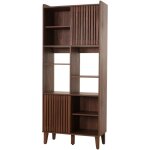 Hhg - bibliothque 425, bibliothque haute, porte coulissante 8 compartiments de rangement mdf 178x75x35cm, ...