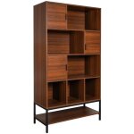 Sweeek - biblioth�que style vintage en d�cor noyer et m�tal noir avec 9 compartiments (3 portes et 5 ...