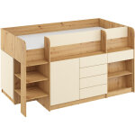 Bim furniture - lit mezzanine avec bureau smile gauche ch�ne artisanal / cr�me