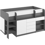 Bim furniture - lit mezzanine avec bureau smile gauche graphite / blanc