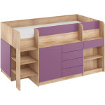 Bim furniture - lit mezzanine avec bureau smile gauche sonoma / violet