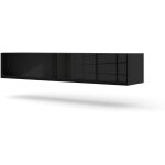 Bim furniture - meuble tv suspendu bingo 160 cm noir mat / noir brillant