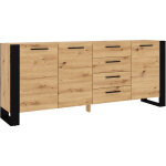 Commode nuka k sideboard 197x45x87 cm ch�ne artisan / noir mat avec 3 portes et 4 tiroirs, commode pour ...