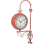 Biscottini - horloge murale double face type horloge en fer fini rouge antique