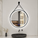 Biubiubath 80x80cm miroir salle de bain rond led tricolore + anti - bu�e + dimmable + m�moire, avec ceinture ...