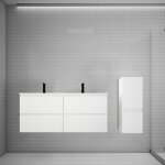 Biubiubath ensemble meuble double vasque l. 120cm blanc 2 tiroirs + colonne + lavabo Biubiubath ensemble meuble double vasque l. 120cm blanc 2 tiroirs + colonne + lavabo