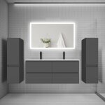 Biubiubath - ensemble meuble de salle de bains 120cm, double vasque + colonne + miroir rectangulaire, ...