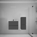 Biubiubath - ensemble meuble vasque l. 60cm anthracite 2 tiroirs + colonne + lavabo Biubiubath - ensemble meuble vasque l. 60cm anthracite 2 tiroirs + colonne + lavabo