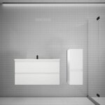 Biubiubath - ensemble meuble vasque l. 99cm blanc 2 tiroirs + colonne + lavabo