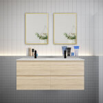Biubiubath - meuble double vasque, 4t l. 120 x w. 46 x h. 52 cm, ch�ne, avec lavabo et 2xmiroir encadr� ...