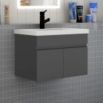 Biubiubath - meuble de salle de bain 60 cm avec vasque suspendu 2 portes meuble de salle de bain anthracite ...
