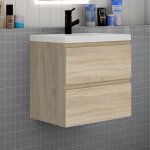 Meuble de salle de bain avec lavabo, 60 cm, 2 tiroirs avec fermeture amortie, meuble suspendu ch�ne