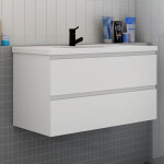 Biubiubath - meuble de salle de bain avec vasque, 100 cm 2 tiroirs � fermeture amortie blanc - meuble ...
