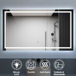 Miroir salle de bain led anti - bu�e, avec �clairage led 150 x 70cm r�versible ip44 commande par effleurement ...