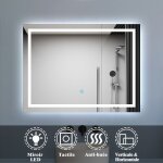 Biubiubath - miroir salle de bain led anti - bue, avec clairage led 90 x 60cm rversible ip44 commande ...