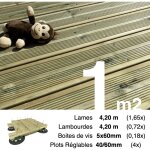 Kit complet terrasse pin autoclave vert pour 1 m ? lames 4, 2 m, lambourdes 4, 2 m, plots rglables ...