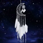 Blanc attrape - r�ves main lune conception avec plumes dream catcher tenture murale d�coration de la ...