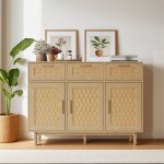 Blanketswarm - buffet cuisine avec 3 tiroirs et 3 portes en rotin, 1003580 cm, meuble bas rangement, ...