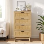 Blanketswarm - commode � 4 tiroirs en rotin, 55x40x95 cm, armoire de rangement avec tiroirs - finition ...