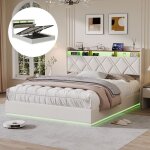 Blanketswarm - lit coffre 140x200 avec sommier, lit rembourr� avec ports usb - �clairage led - rangement ...
