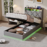 Blanketswarm - lit coffre 90x200 avec sommier, lit simple avec chargement usb et lumi�res led - rangement ...