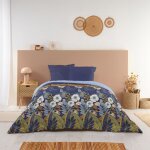 Bleu calin - couette imprim�e florale - chaude 350g / m2 - 140x200cm