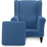 Bleu denim)housse de chaise � oreilles, housse fauteuil antid�rapante tissu jacquard spandex avec fond ...