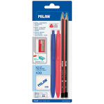 Blister avec 2 stylos p1 (bleu / rouge), 2 crayons graphite hb yh, caoutchouc 430 et taille - crayon ...