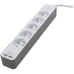 Bloc multiprise 5 prises 16 a avec 2 ports usb et cable 1, 5 m ho5vv - f 3x1, 5 mm2 blanc et brun - chacon ...
