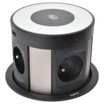 Bloc prise encastrable tower 120 - version : 4 prises secteur + 4 usb + induction - diamtre : 120 mm ...