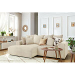 Bobochic - canap� d'angle fixe enjoy velours c�tel� angle gauche beige