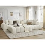 Bobochic - canapé d'angle fixe everest tissu chiné avec pouf angle droit blanc Bobochic - canapé d'angle fixe everest tissu chiné avec pouf angle droit blanc