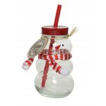 Bocal en verre bonhomme de neige de no�l pour boissons 7, 5 x 12, 5 cm 1 pi�ce.