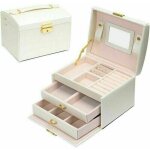 Bo�te � bijoux 3 tiroirs avec miroir et serrure bo�te de voyage pour bagues bracelets boucles d'oreilles ...