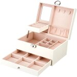 Bo�te � bijoux, bo�te � bijoux en cuir pu 3 couches, organisateur de bijoux verrouillable, cadeau �l�gant ...