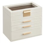 Bote  bijoux, crin  accessoires 4 niveaux, coffre de rangement, couvercle en verre, 3 tiroirs, pour ...