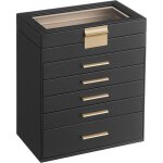 Bote  bijoux, crin  accessoires 6 niveaux, coffre de rangement, couvercle en verre, 5 tiroirs, pour ...