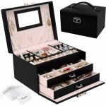 Bo�te � bijoux avec miroir et 2 tiroirs, bo�te � bijoux verrouillable de voyage � 3 niveaux, organisateur ...