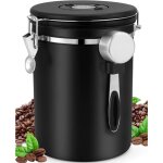 Jusch - bote  caf hermtique, bote  caf grain avec cuillre  mesurer (2, 8l noir)