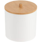 Boite a coton et coton tiges ps blanc couvercle bambou - blanc bambou tendance